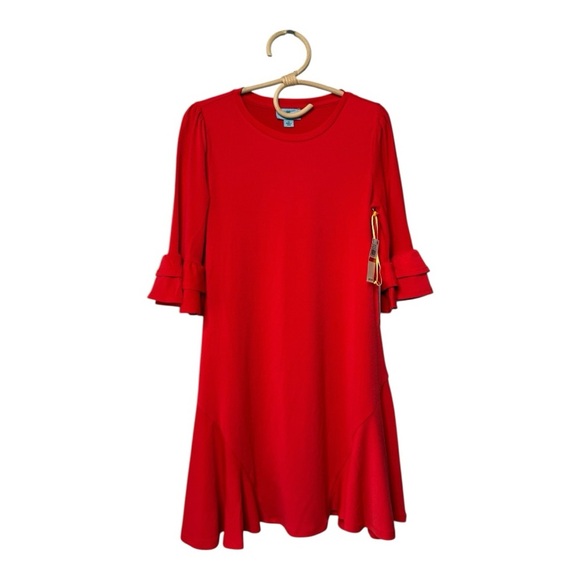CeCe Cherry Red Elbow Sleeves Tiered Ruffle cuffs Knee Length Dress Size XS NEW - Picture 8 of 14